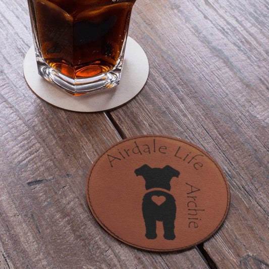 Dog Life-Round Leather Coaster Set-Chestnut avdc ink