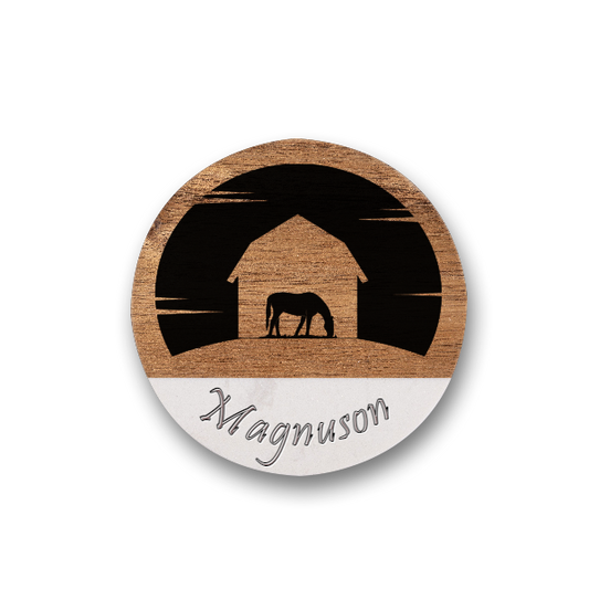 Personalized : White Marble & Acacia Wood Round Coaster