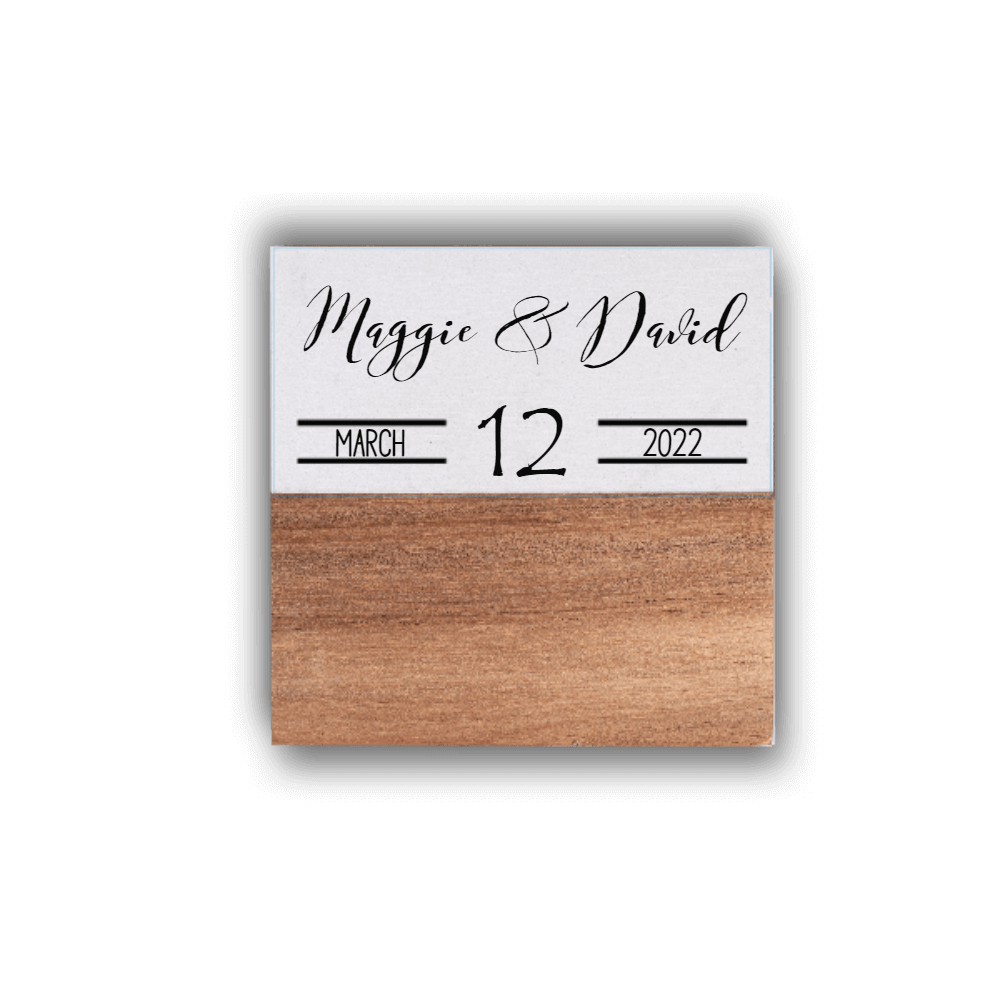 4" White Marble & Acacia Wood Square Coaster