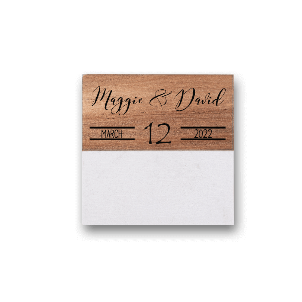 4" White Marble & Acacia Wood Square Coaster