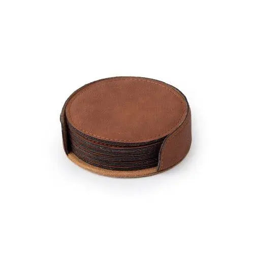 Dog Life-Round Leather Coaster Set-Chestnut avdc ink