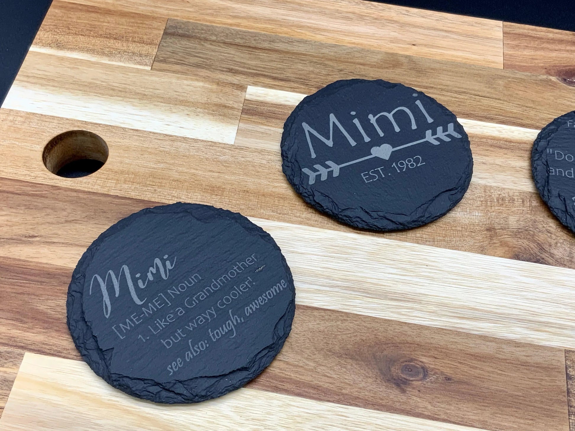 Mimi - Round Slate Coaster Set of 4 AVDC INK